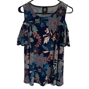 Women's Bobeau Floral Cold Shoulder Cut Out Blouse Size Small